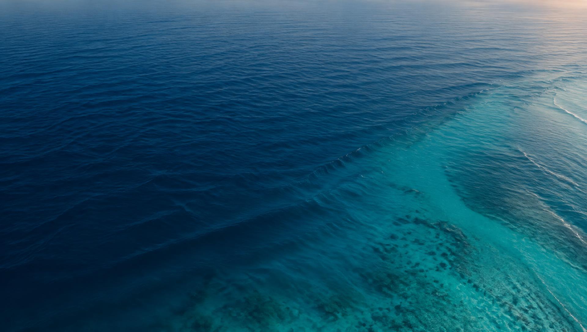 Calm deep blue ocean meeting turquoise shallows